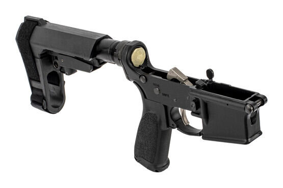 bravo company complete pistol lower includes an SBA3 adjustable arm brace and heavy carbine buffer